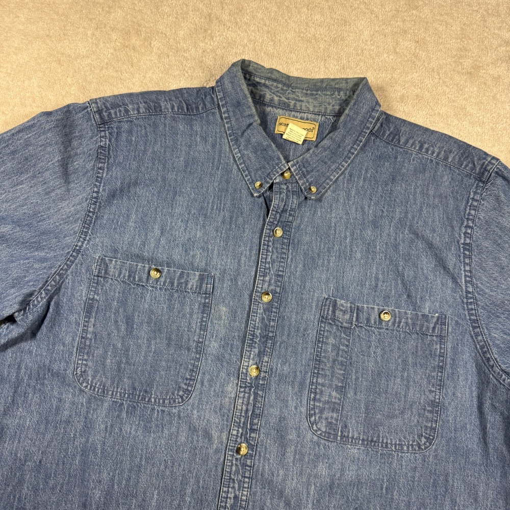 Scandia Woods Shirt Mens 2XL TL Blue Denim Short Sleeve Button Down Workwear